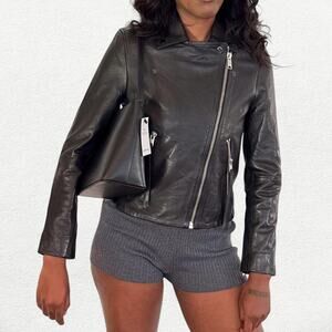 AllSaints Dalby Slim Fit Leather Biker Jacket in Black